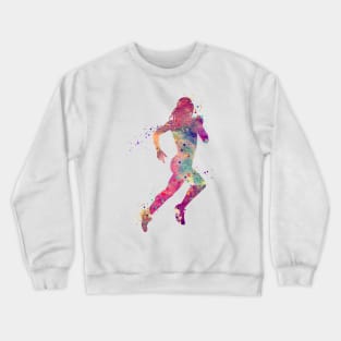 Girl Running Watercolor Silhouette Crewneck Sweatshirt